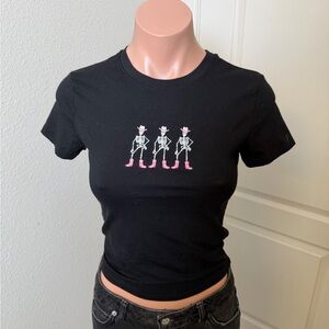 Homegirl Society Black T-Shirt with Skeleton Print Sz XS